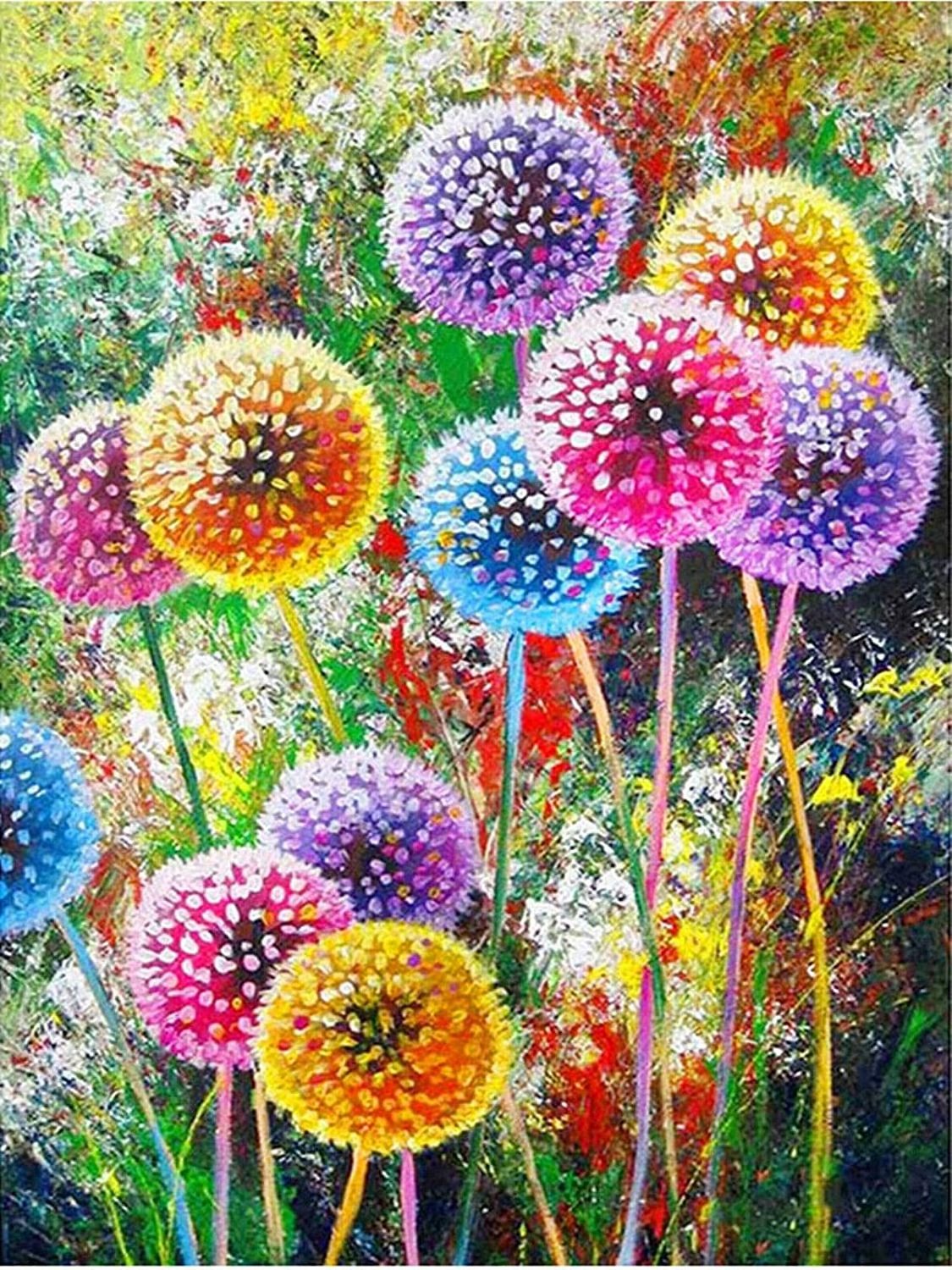 Colorful Dandelion Diamond Painting Kits 5D Full Drill Round Rhinestone Embroidery Cross Stitch Home Wall Decor Floral