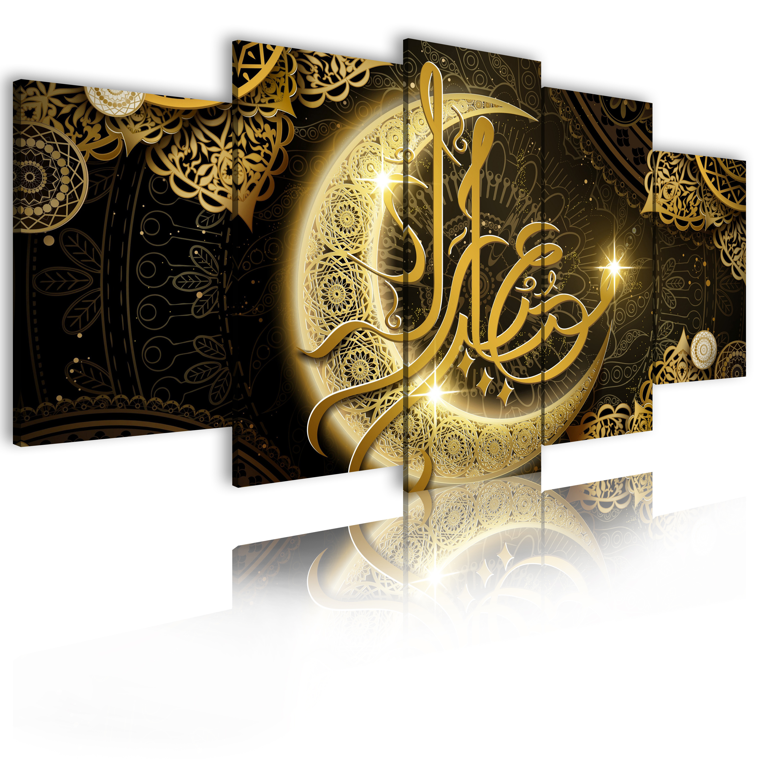 Canvas HD Print Poster Living Room Decoration Painting 5 Pieces Islam Allah Quran Golden Moon Painting Wall Art Muslim