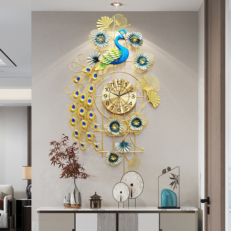 Home Decoration Nordic Peacock Wholesale Modern Living Room Metal Wall Clock