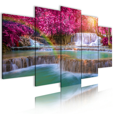 Home Living Room Decor Jungle Waterfall Scenery Wall Art Frame Living Room HD Prints Poster 5 Pieces  Canvas Painting