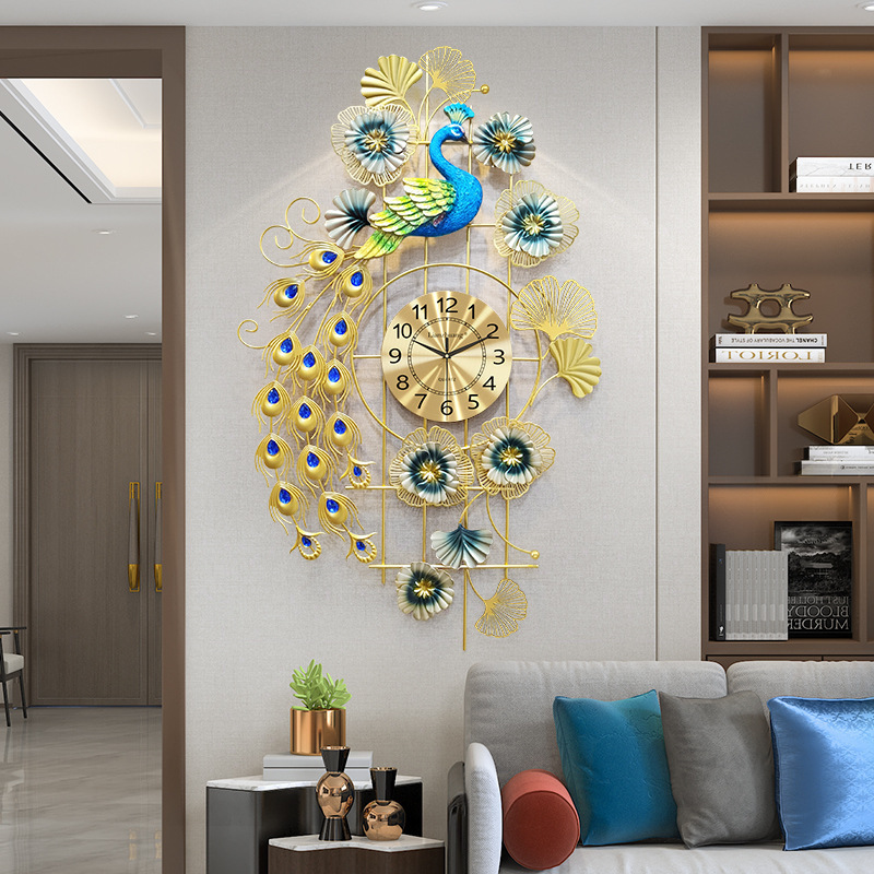 Home Decoration Nordic Peacock Wholesale Modern Living Room Metal Wall Clock