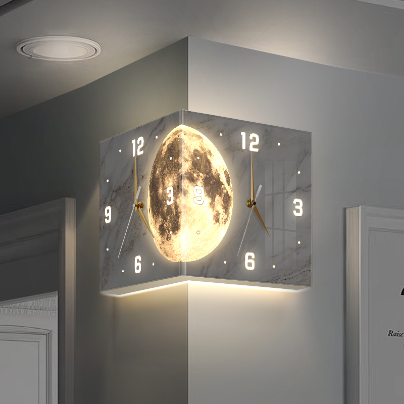 Modern Style Large 3D Creative Corner Clock Gold  Luxury Wall clock LED light Decorations For Home Living Room Decors