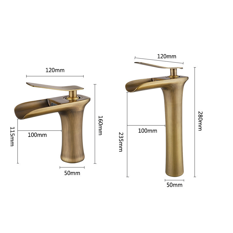 European-Style Copper Antique Faucet Inter-Platform Basin Basin Waterfall Faucet Retro Wash Basin Bathroom Hot and Cold Faucet