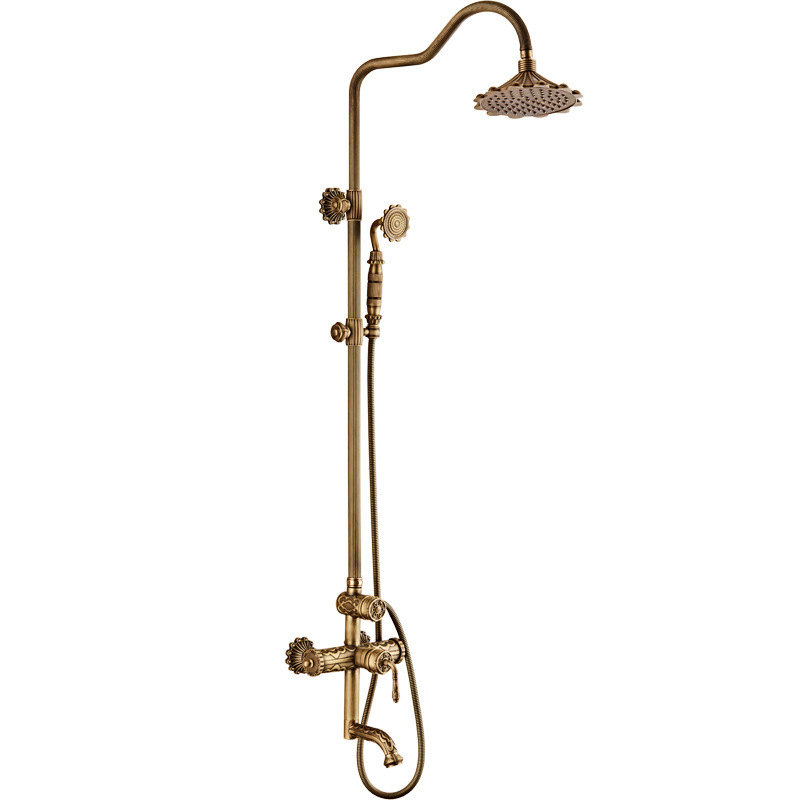 All copper European vintage carved shower shower set cold and hot water faucet shower mixing valve can be rotated up and down