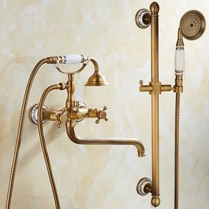 Antique Bathtub Simple Shower Faucet Copper Hot and Cold Shower Lengthened Bathroom Mixing Valve Triple Lifting Shower Set