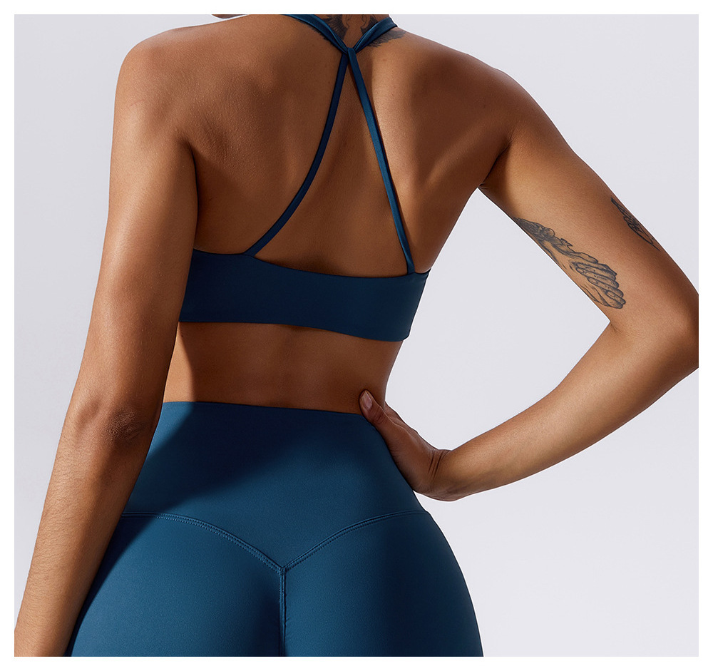 Summer 2023 Backless Women White Sports Bra Cross Back Gym Activewear Twist Front Crop Top Fitness Thin Strap Sports Bra