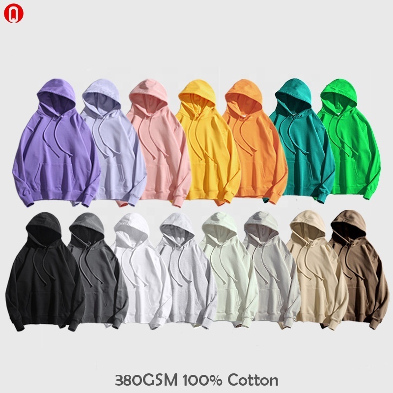 Wholesale 380 Gsm Autumn Winter Unisex Terry Plus Size Men's Heavyweight 100%Cotton Sweatshirts High Quality Hoodies