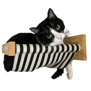 Cat Hammock Wall Mounted, Wooden Cat Wall Furniture for Sleeping, Playing, Climbing and Lounging