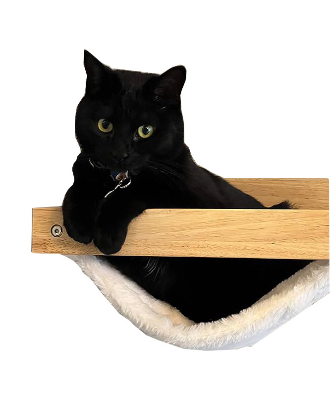 Cat Hammock Wall Mounted, Wooden Cat Wall Furniture for Sleeping, Playing, Climbing and Lounging