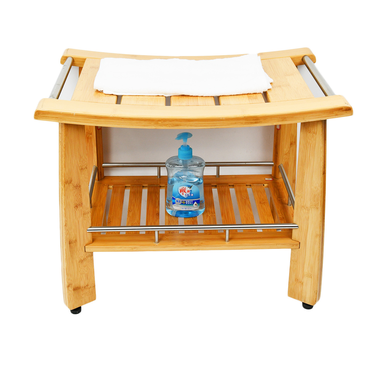 Shower Seat Bench Stool with Storage Shelf Indoor &Outdoor Bench with 100% Bamboo Bathtub