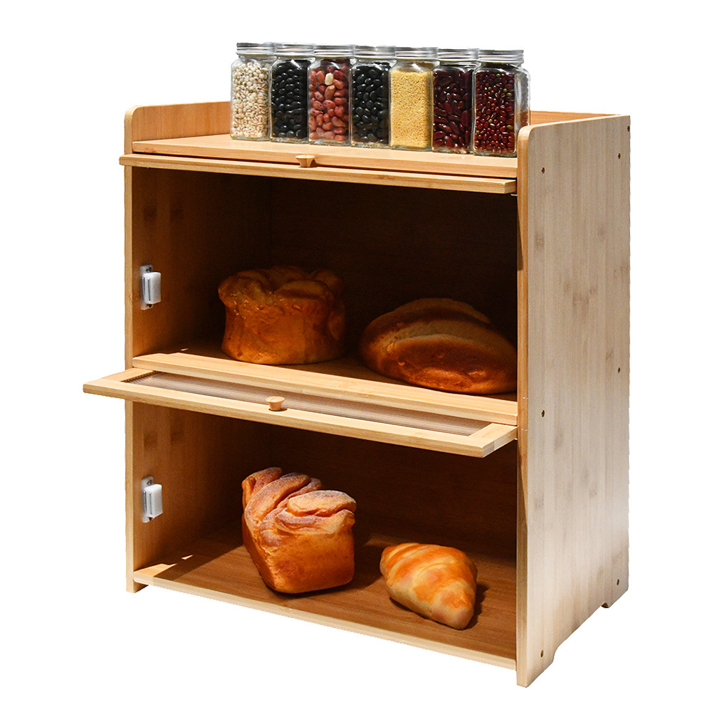 Shallow Pantry Organizer Box Rack Bamboo Kitchen Countertop Storage Cabinet with Windows