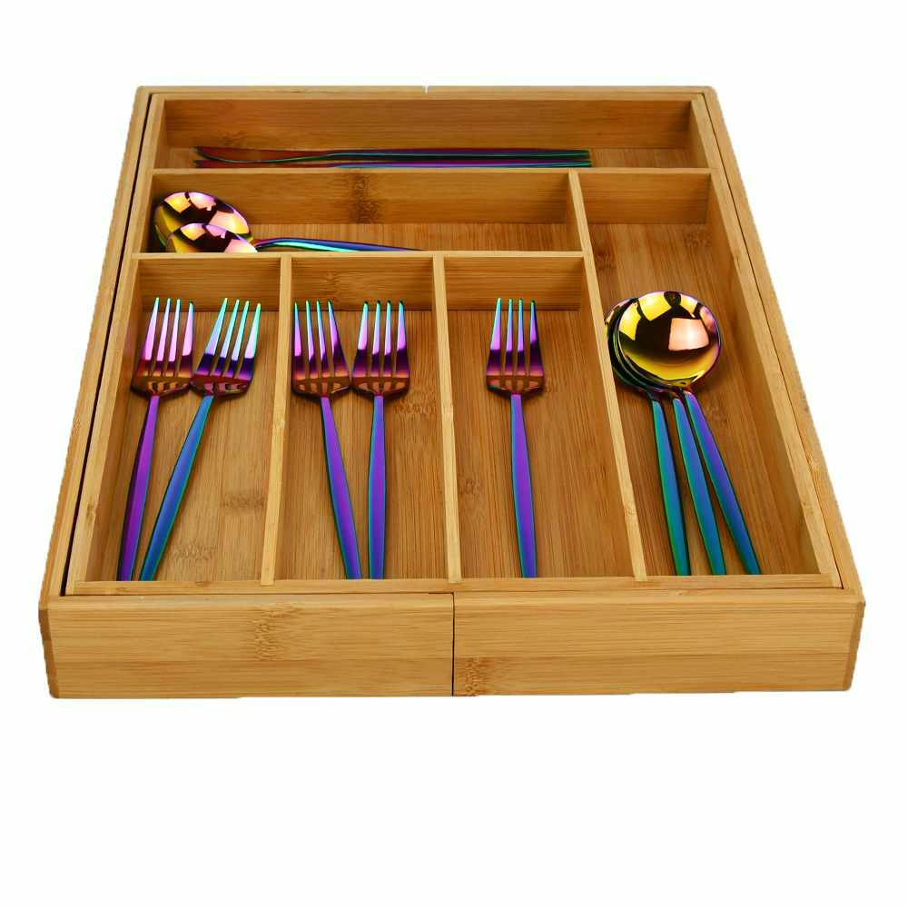 Expandable Bamboo Kitchen Storage Drawer Organizer Kitchen Utensils With Knife Block,Kitchen Cabinet Organizer