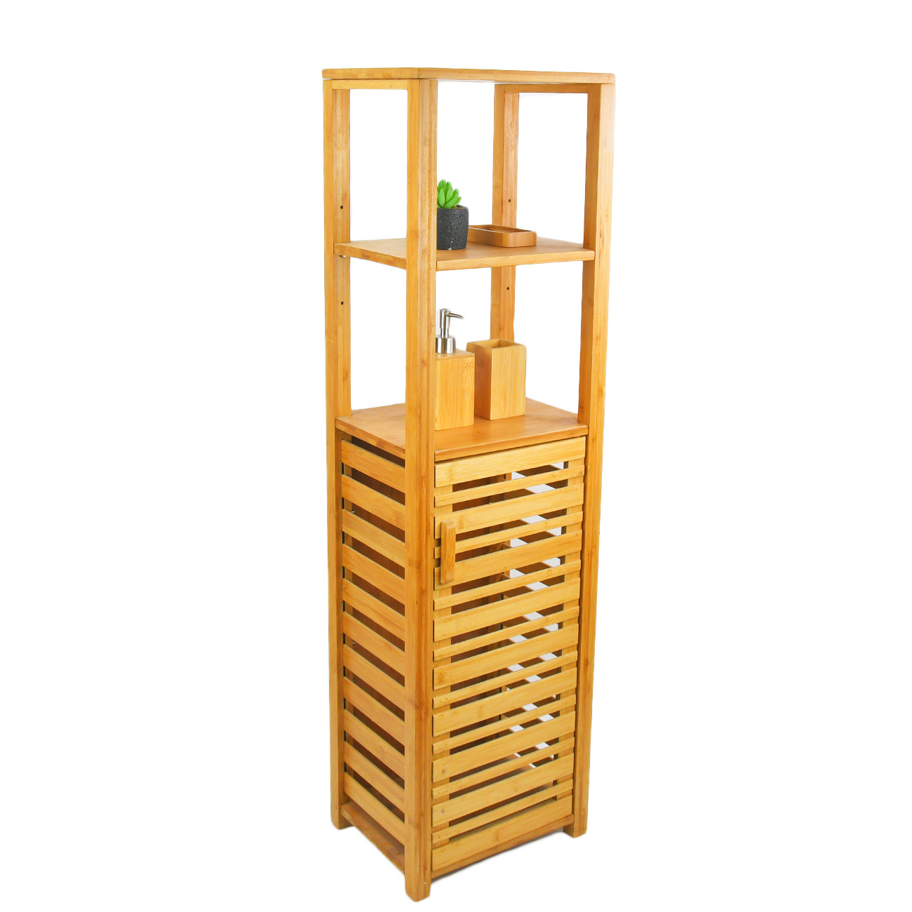 5 Tier Natural Bamboo Floor Cabinet Bathroom Tower Storage Shelf Multifunctional Display Rack