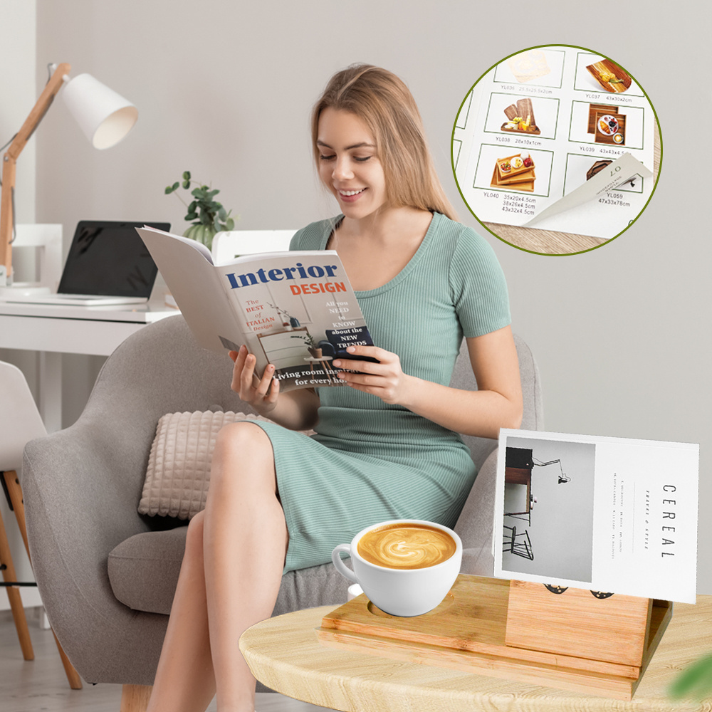 Book Stand Wooden Triangle Book Holder with Cup Holder Small Bookshelf Suitable for Reading or Desktop Decoration