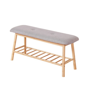 Wholesale 100% Nature Bamboo 2 Tier Shoe Rack Bench With Soft Cushion Bench For Bedroom Living Room Hallway