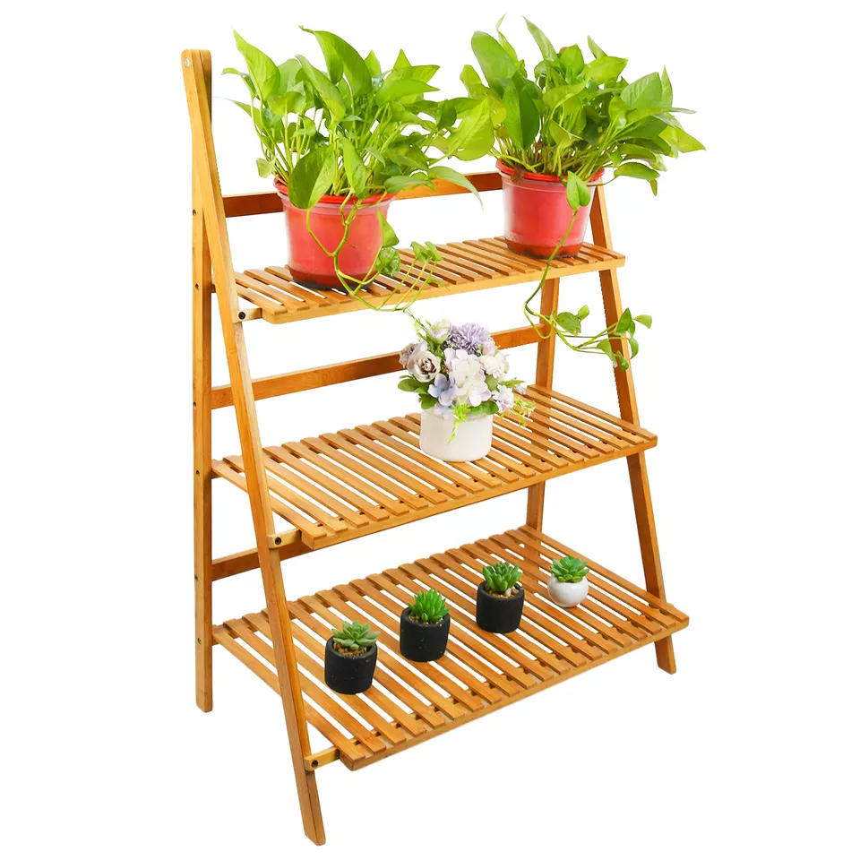 3 Tier Bamboo Corner Shelf Storage Rack, Free Standing Corner Rack Multipurpose Shelving Unit,Youlike