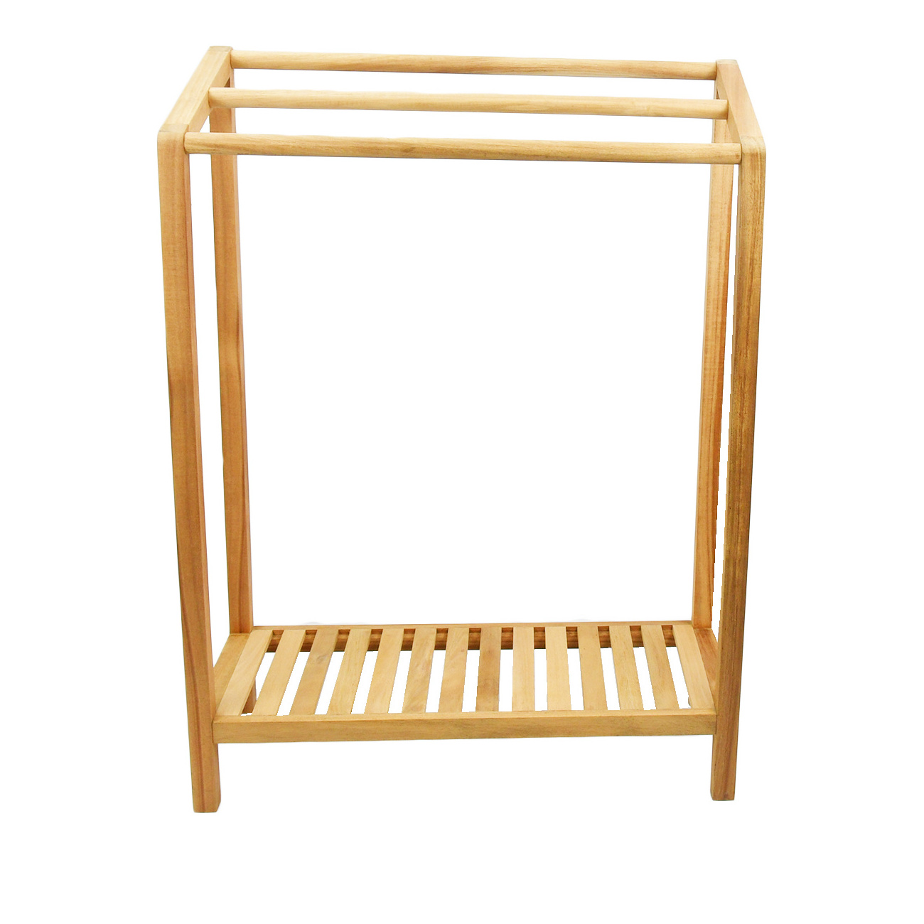 Bamboo 3 Tier Towel Rack for Bathroom, Free Standing Beach Towel with Storage Shelf Poolside Rack with Bottom Organizer for Bath