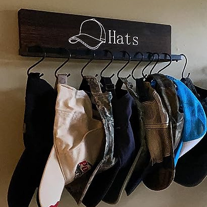 Hat Rack for Wall Wooden Baseball Cap Organizer with 20 Hooks Metal Rustic Hat Pattern Display Ball Cap Hanger Wall Mounted