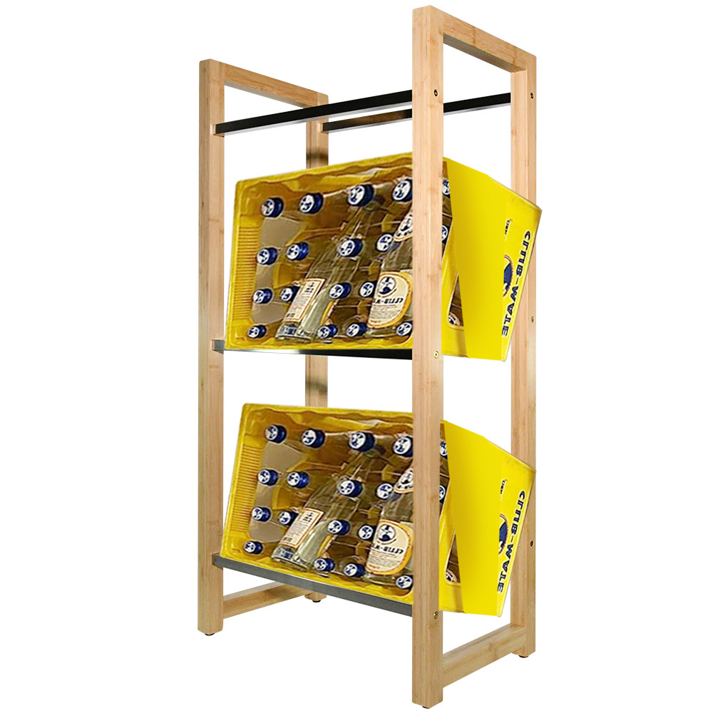 Wine Rack,Stackable Large Capacity Beer Box Storage Rack For Bar, 3 Tier Wood And Metal Storage Rack Stand  Freestanding