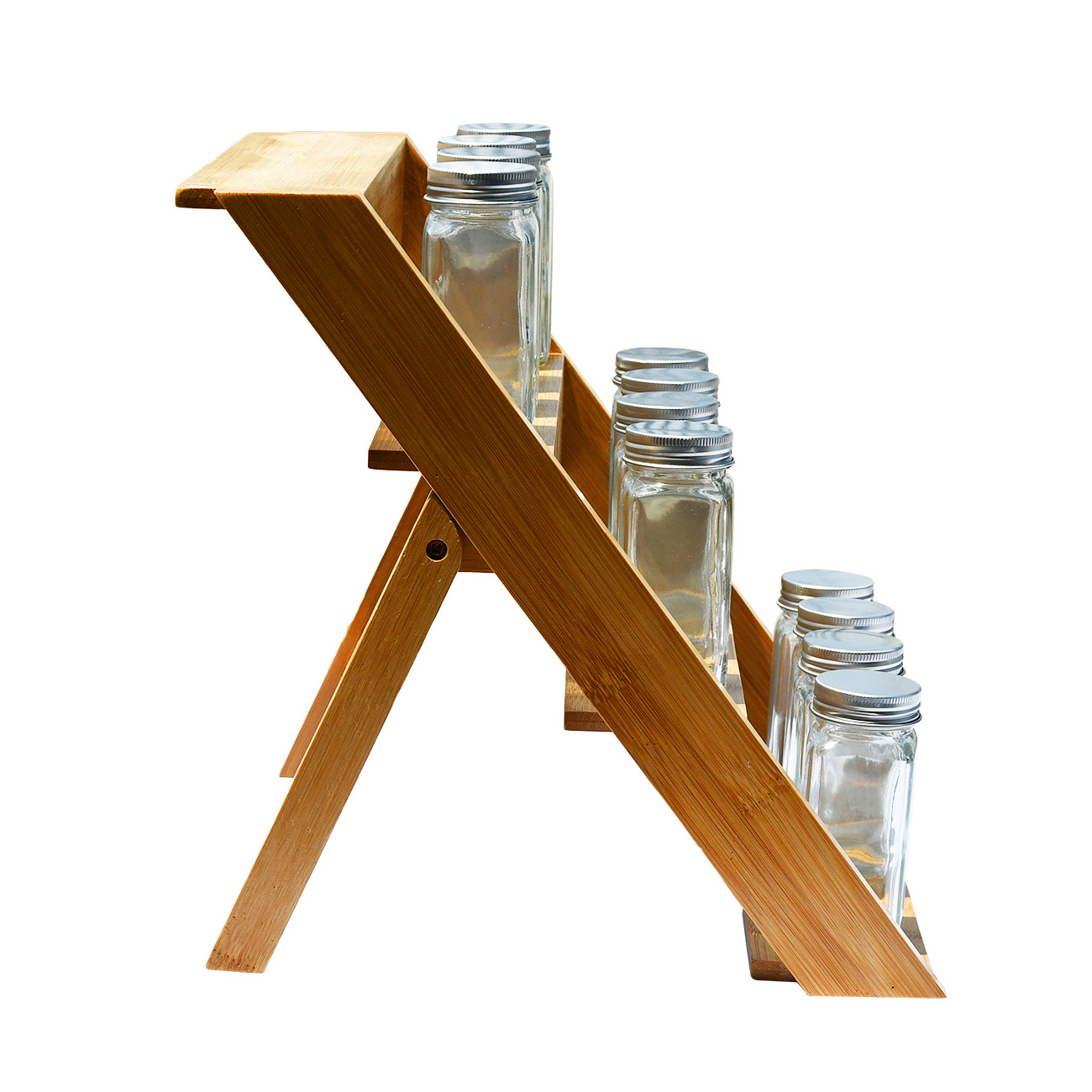 Kitchen Bamboo Wooden Storage Spice Rack Shelf  Organizer With Hooks for Counter or Cabinets