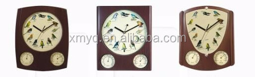 12-Inch Bird Sound Digital Wall Clock with Scenic Pattern Creative Wood Glass Resin Design for Home Decoration Battery Movement