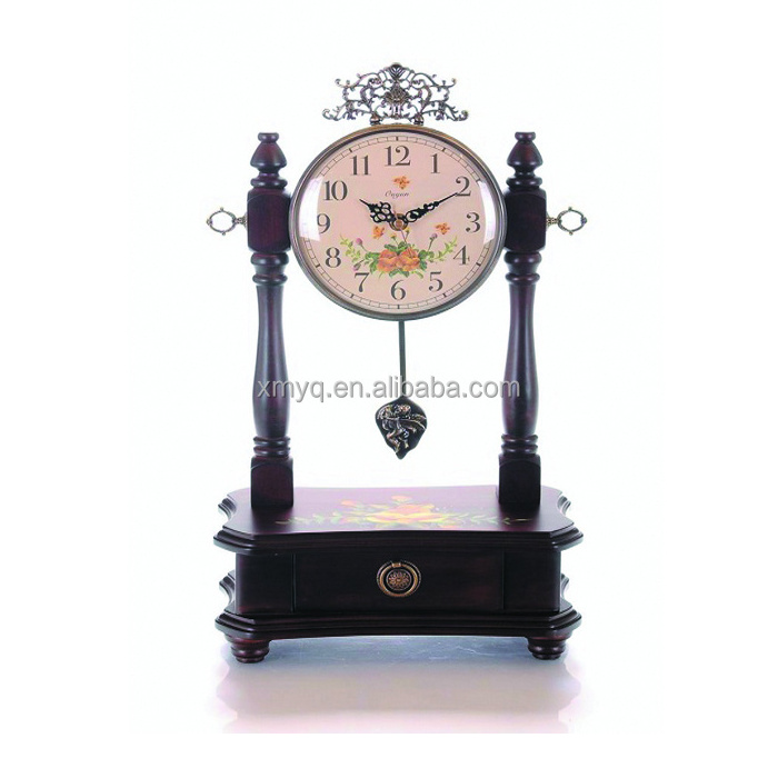 Antique Brown Wooden Desktop Pendulum Clock For Home Decor