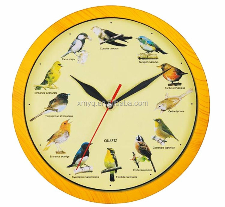 12-Inch Bird Sound Digital Wall Clock with Scenic Pattern Creative Wood Glass Resin Design for Home Decoration Battery Movement