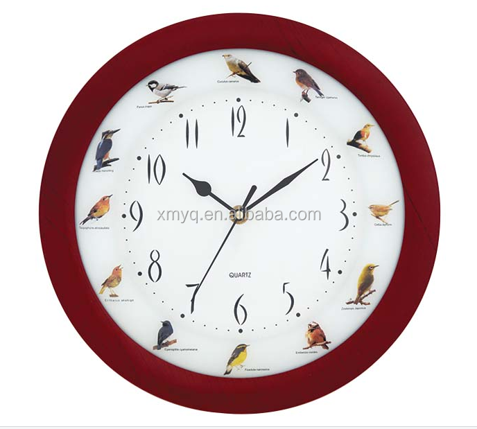 12-Inch Bird Sound Digital Wall Clock with Scenic Pattern Creative Wood Glass Resin Design for Home Decoration Battery Movement