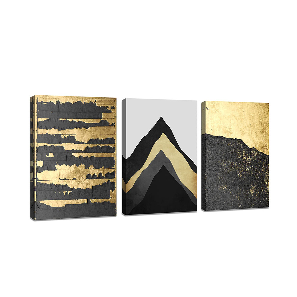 Abstract Black Gold Mountain 3 Panels Canvas Prints Wall Art for Living Room Bedroom Decoration Home Decor