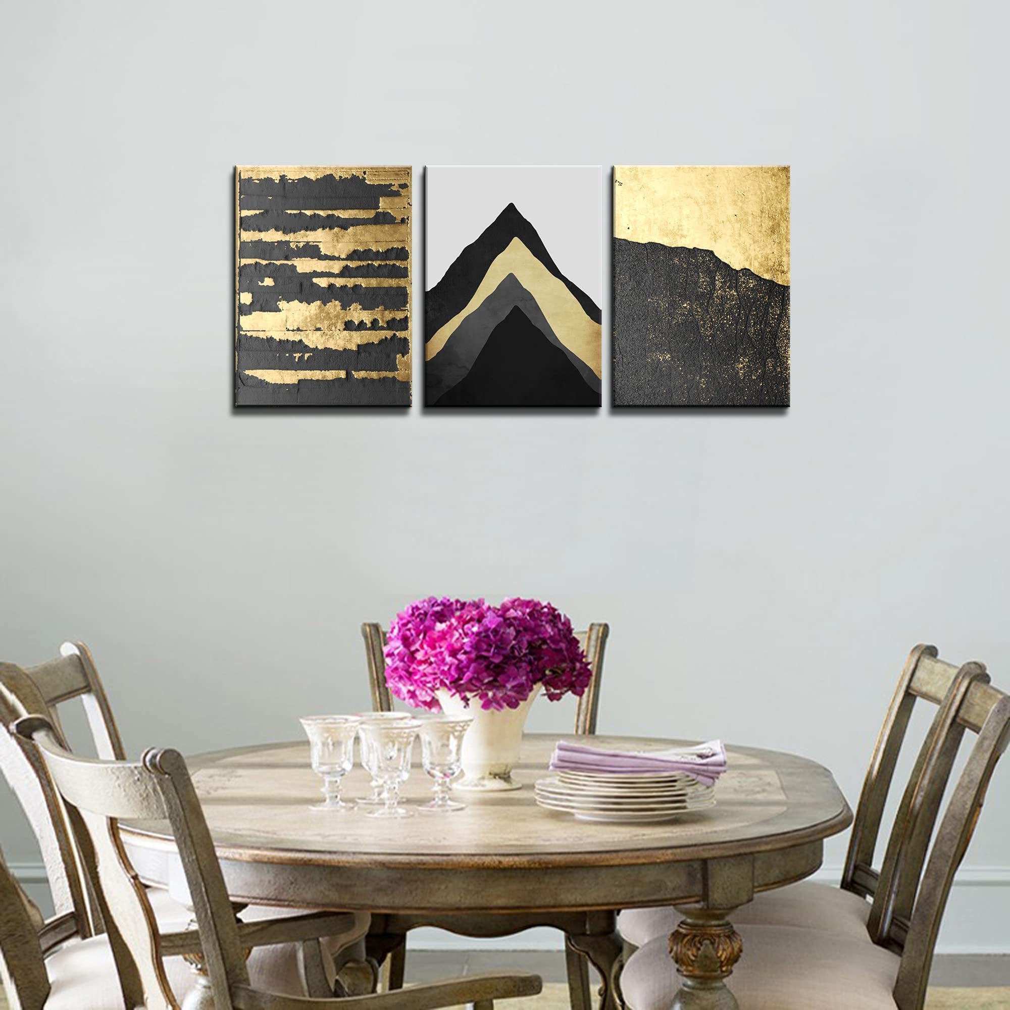 Abstract Black Gold Mountain 3 Panels Canvas Prints Wall Art for Living Room Bedroom Decoration Home Decor