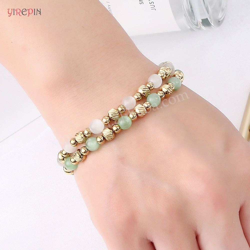 New Design Natural Stone Cat Eye Elastic Bracelet Stainless Steel Beads Bracelet Women