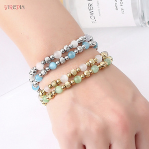 New Design Natural Stone Cat Eye Elastic Bracelet Stainless Steel Beads Bracelet Women