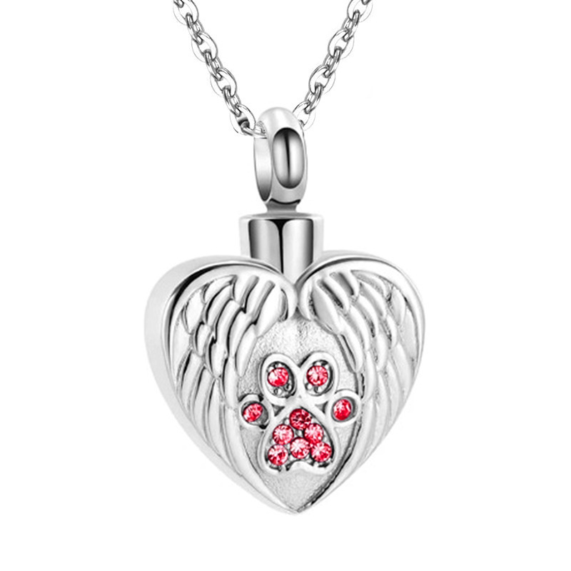 Heart Angel Wings Paw 12 Birthstone Charms Pet memorial Jewelry Cremation Urn Pendant Necklace for Pet Ashes