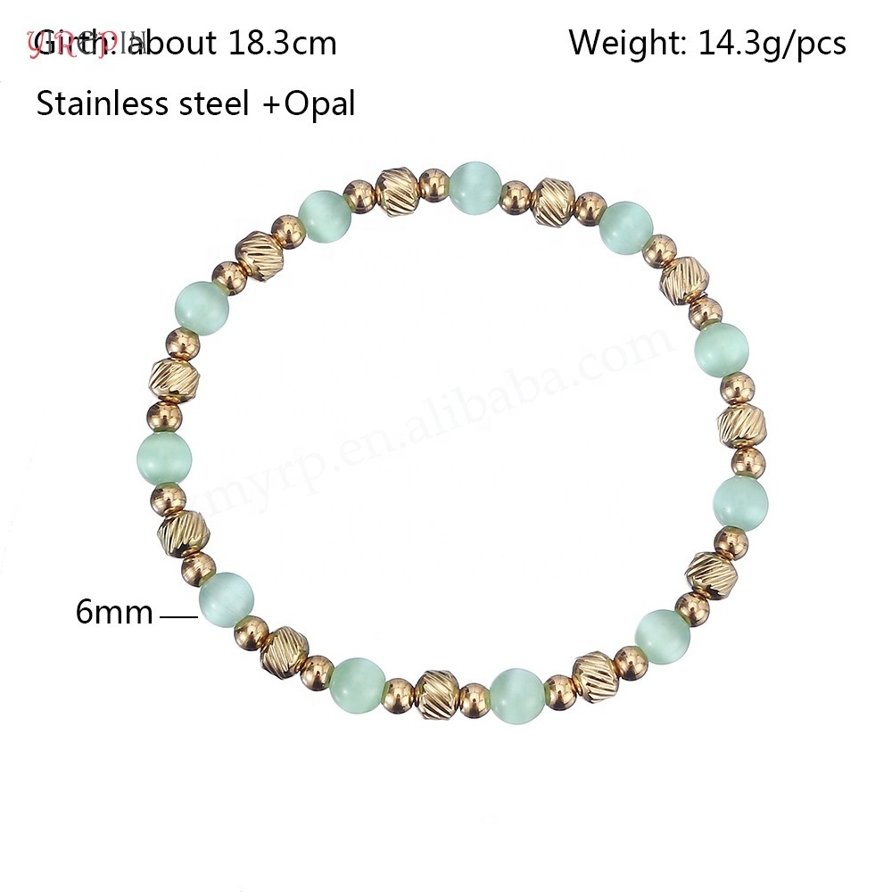 New Design Natural Stone Cat Eye Elastic Bracelet Stainless Steel Beads Bracelet Women