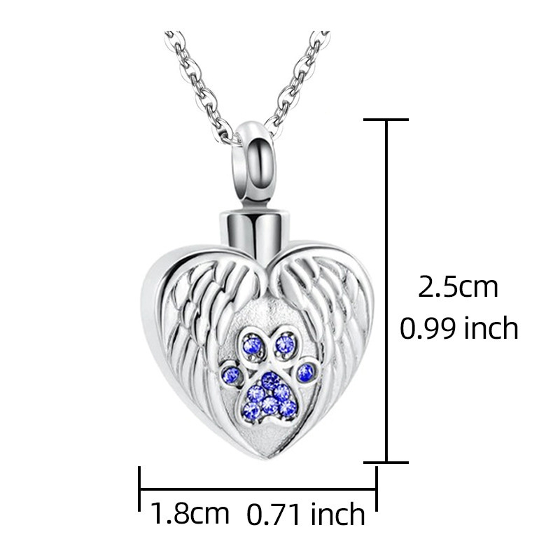 Heart Angel Wings Paw 12 Birthstone Charms Pet memorial Jewelry Cremation Urn Pendant Necklace for Pet Ashes