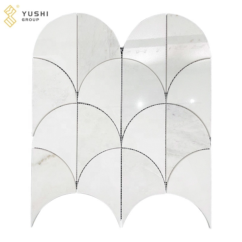 YUSHI MARBLE Custom Floor Tile semicircle Mosaic Water Jet Wall Tiles Bathroom Mosaic Floor Kitchen Backsplash