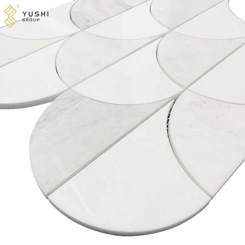 YUSHI MARBLE Custom Floor Tile semicircle Mosaic Water Jet Wall Tiles Bathroom Mosaic Floor Kitchen Backsplash