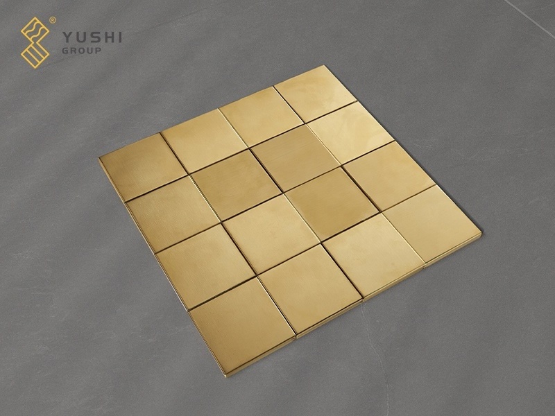 Yushi Group 3D Luxury gold square sense of depth mosaic Wall Tile Backsplash Decornatural metal Mosaic Tile