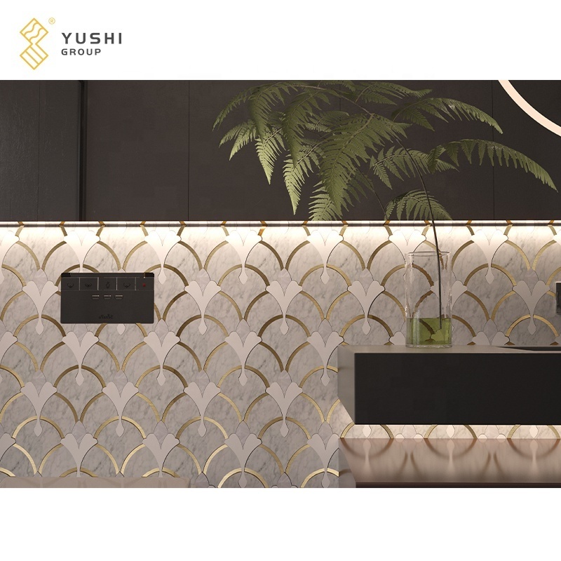 Yushi Group mosaic tile for tv backdrop kitchen backsplash with Marble Calacatta White+Crystal White+White Shell