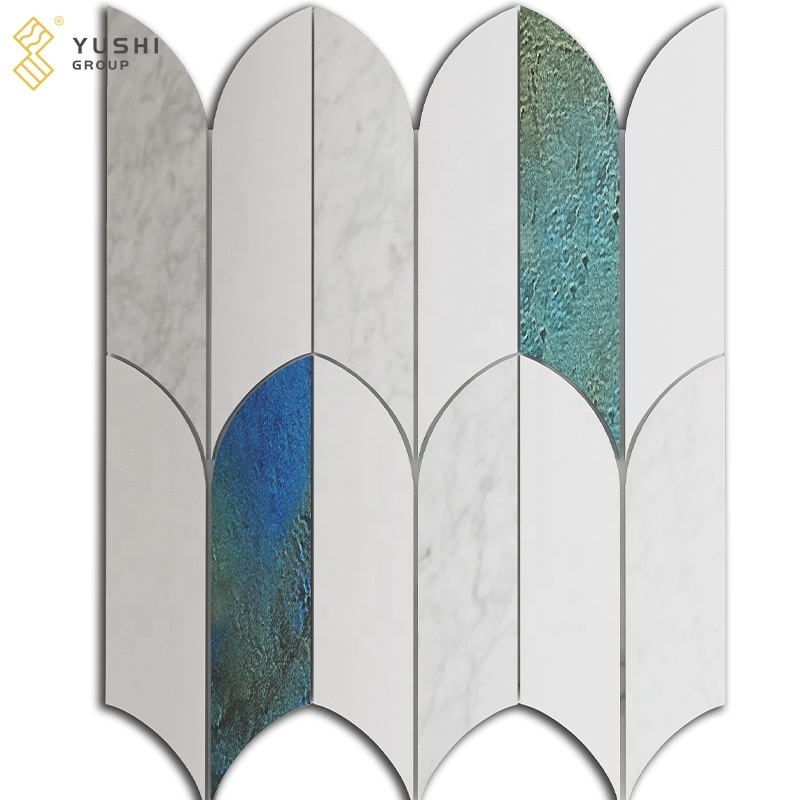 Yushi Group luxury mosaic Marble Royal White+ Calacatta White+Glass tile for interior wall and floor decoration