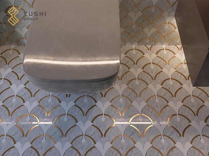 Yushi Group mosaic tile for tv backdrop kitchen backsplash with Marble Calacatta White+Crystal White+White Shell