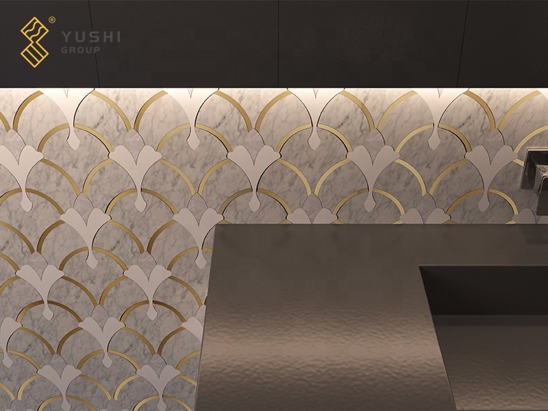 Yushi Group mosaic tile for tv backdrop kitchen backsplash with Marble Calacatta White+Crystal White+White Shell