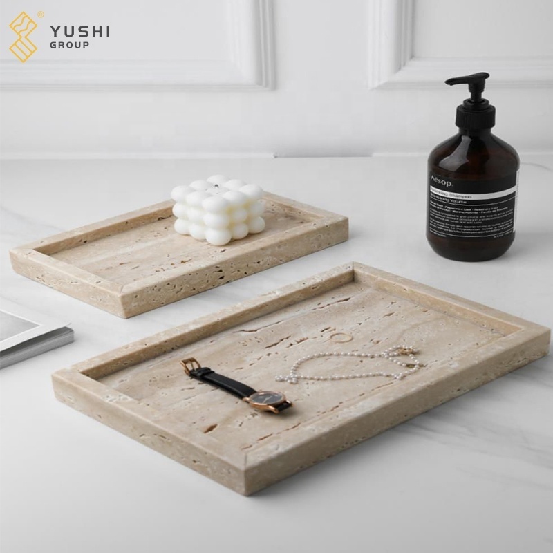 Yushi Natural  marble Homewares Tray Rectangular tray  travertine Serving Decor tray