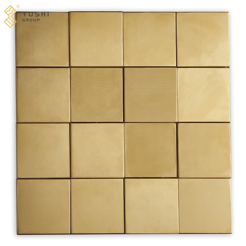 Yushi Group 3D Luxury gold square sense of depth mosaic Wall Tile Backsplash Decornatural metal Mosaic Tile