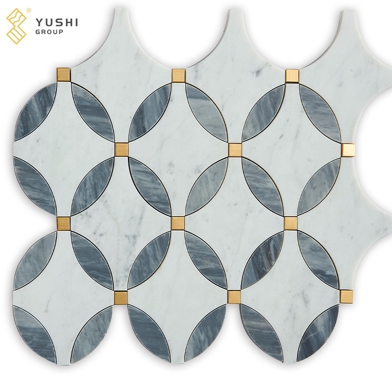 Yushi Group hot sale mosaic Marble Calaccata  White+Calaccata Grey+Brass for backsplash bathroom wall ceramic tiles mosaic