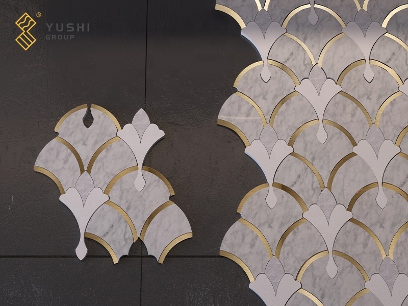 Yushi Group mosaic tile for tv backdrop kitchen backsplash with Marble Calacatta White+Crystal White+White Shell