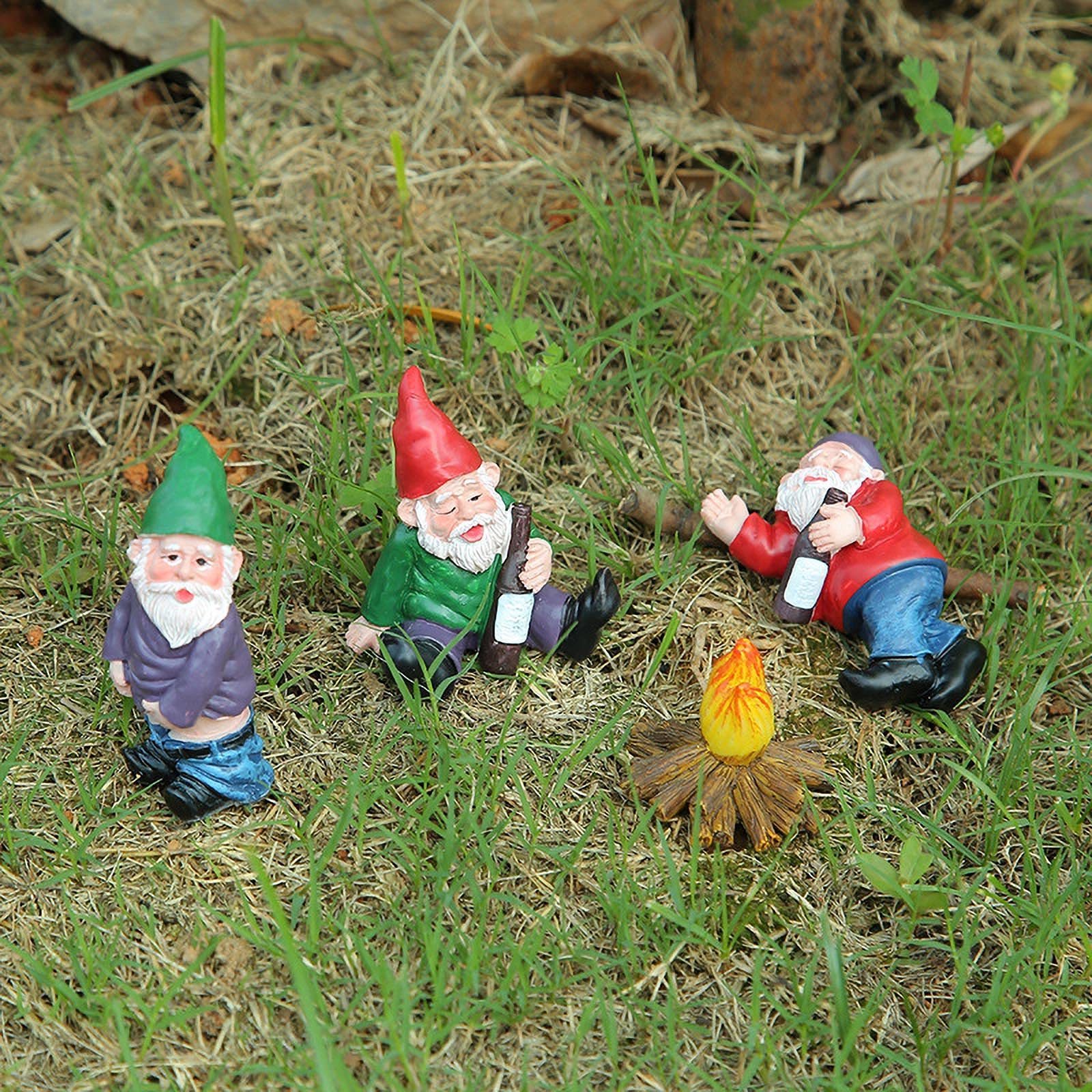 4Pcs Miniature Wizard Gnome 3D Dwarves Fairy Garden Gnome Statue Kit