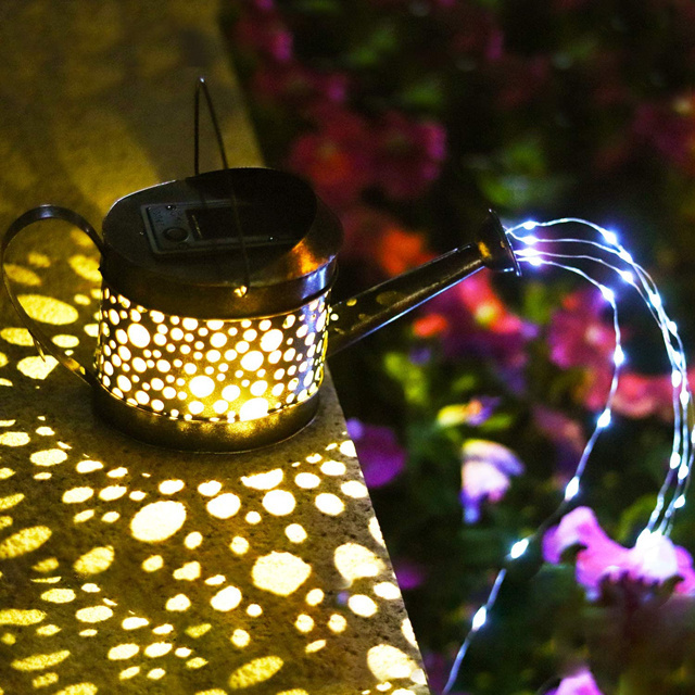 metal LED garden solar light decoration Spring Watering Can Stakes