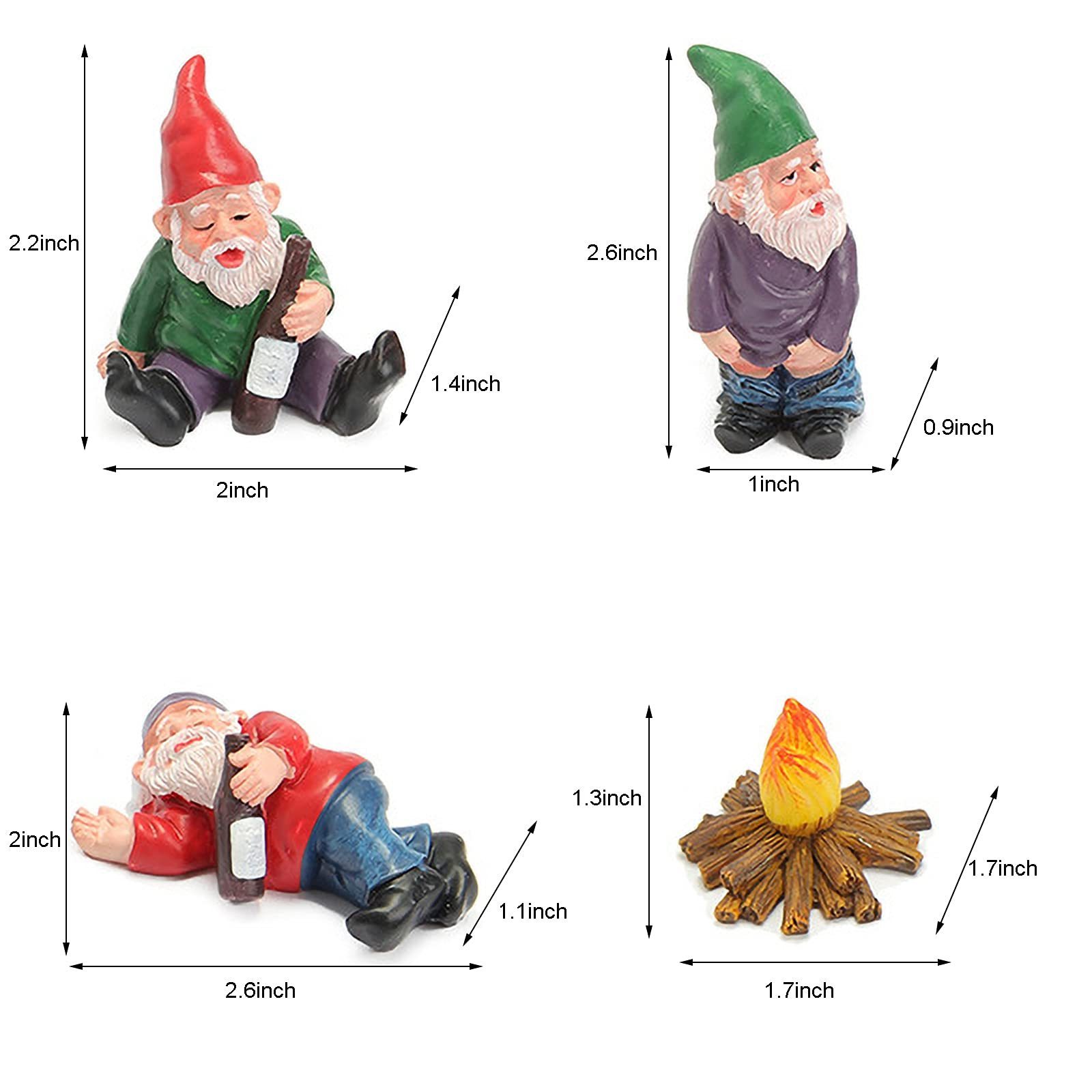 4Pcs Miniature Wizard Gnome 3D Dwarves Fairy Garden Gnome Statue Kit