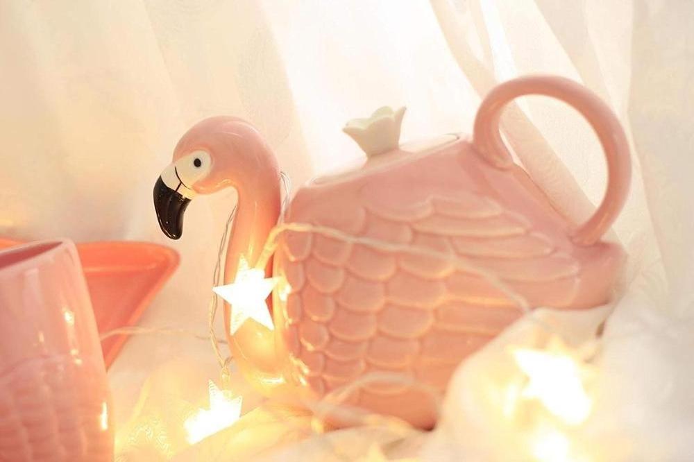 Cute Pink Kitchen Animal Flamingo Coffee Pot Ceramic Teapot